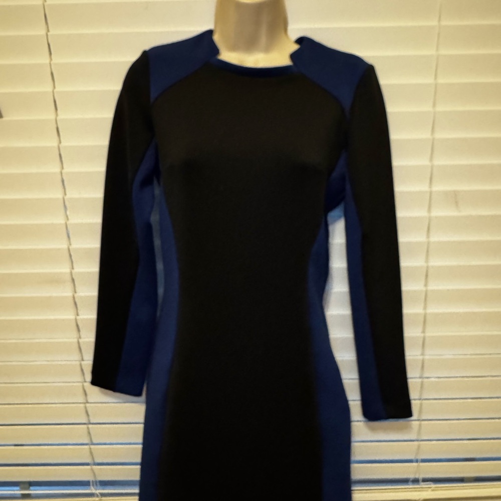 ETC Women Colorblock Bodycon Dress Size S Long Sleeve Black & Blue